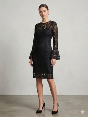 Wildfire Black Floral Lace Bell Sleeve Mini Dress XL Whimsigoth Dark Fairy Goth